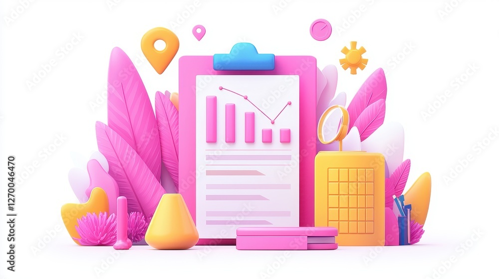Poster colorful flat design infographic depicting quality analysis with charts and graphs in a modern digit