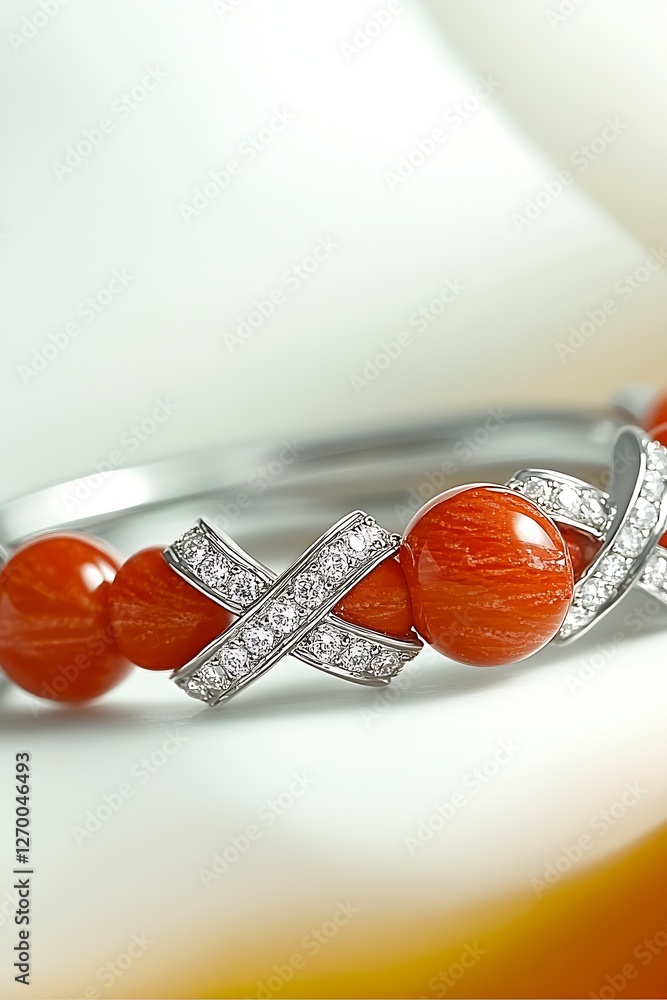 Aufkleber Stylish orange gemstone and diamond bracelet design featuring unique twisted patterns on a smooth backdrop : Generative AI