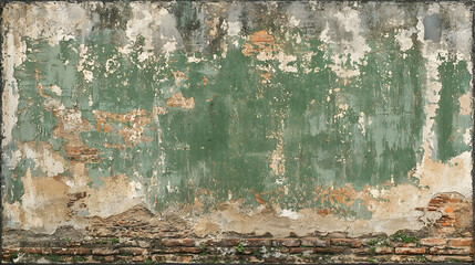 Weathered green brick wall texture background, urban decay, outdoor