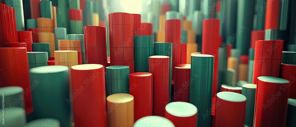 Poster vibrant flat design infographic representing abstract structures with colorful cylinders in a modern
