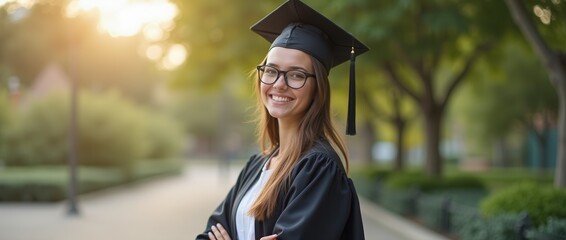 Happy Graduate Student Celebrating Graduation on Campus Path