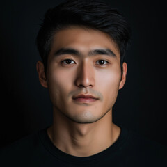 Obraz premium Portrait of a young Asian man against a dark background.