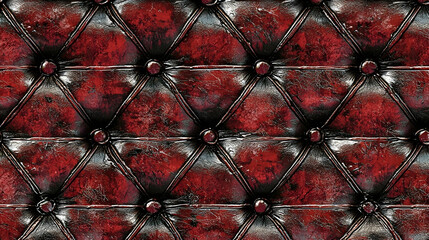 Fototapeta premium Red Leather Upholstery Texture Close-up, Diamond Pattern, Vintage Background, Design Element