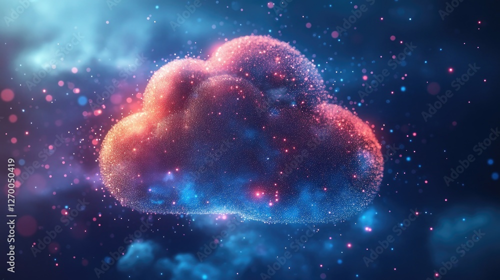 Poster cloud computing infrastructure with interconnected data nodes, representing ai-driven business intel