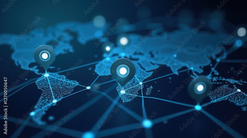 Poster innovative digital world map with global connection points