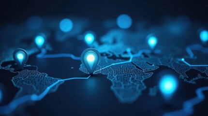 Innovative Digital World Map with Glowing Location Markers