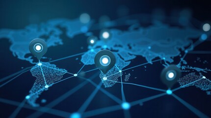 Innovative Digital World Map with Global Connection Points