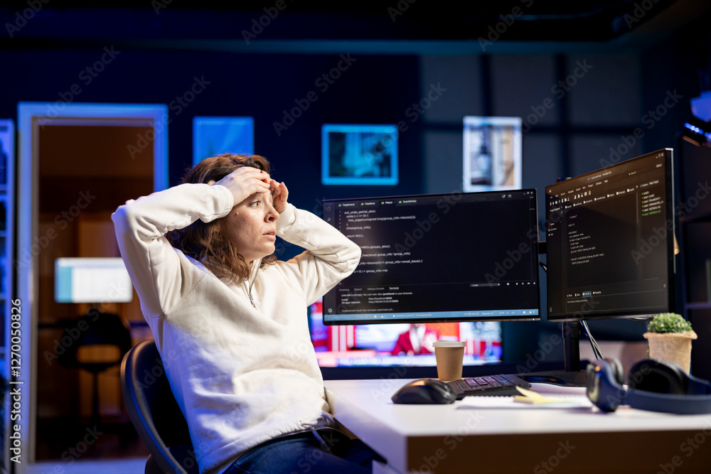 Poster programmer suffering from headache while filtering malicious traffic from cybercriminals attempting 