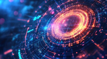 Obraz premium Cyber defense AI security network with encrypted data streams and futuristic light effects.