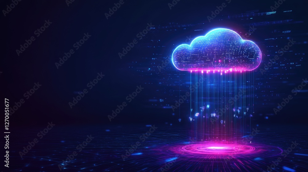 Poster data analytics background with holographic ai-powered insights and futuristic cloud computing.