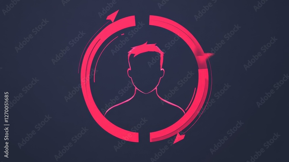 Poster a dynamic 2d animation featuring an unknown person icon surrounded by arrows, perfect for profile pi