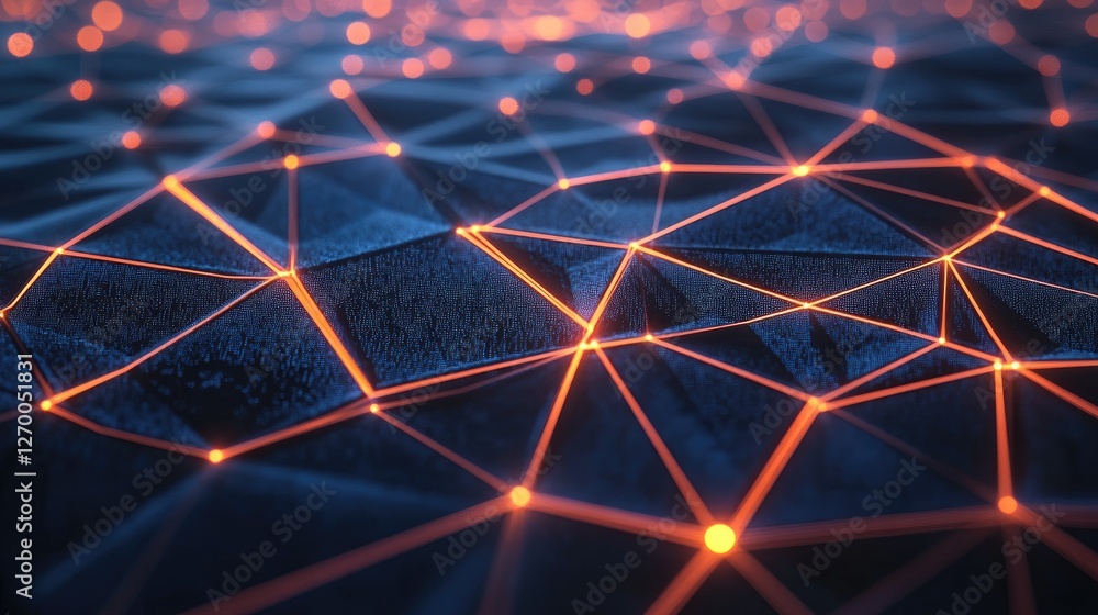 Poster deep learning neural network visualization with futuristic glowing ai technology.