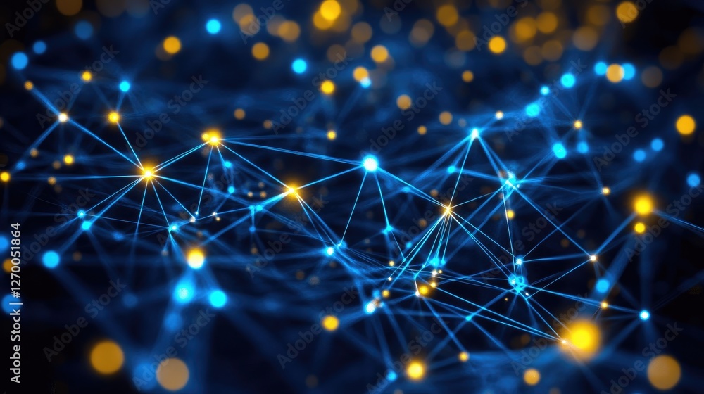 Poster deep learning neural network visualization with futuristic glowing ai technology.