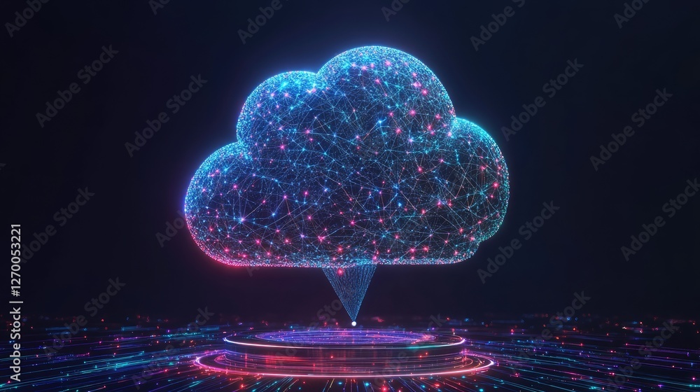 Poster digital transformation concept with cloud networks, ai-driven algorithms, and futuristic data connec