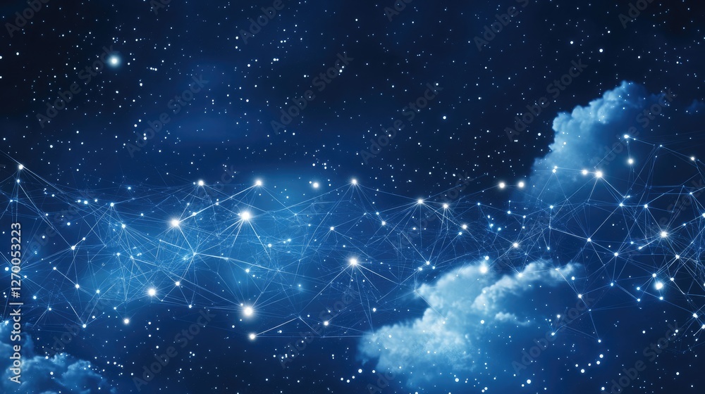 Poster digital transformation concept with cloud networks, ai-driven algorithms, and futuristic data connec