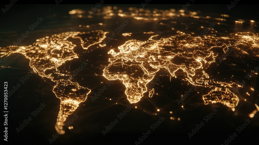 Poster digital wallet revolution, interconnected world map visualizing global online transactions.