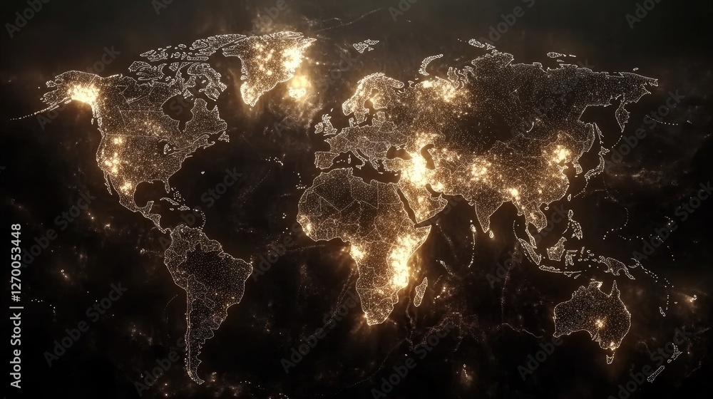 Poster digital wallet revolution, interconnected world map visualizing global online transactions.