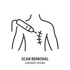 Scar removal line icon. Skin care equipment symbol. Editable stroke. Vector illustration.