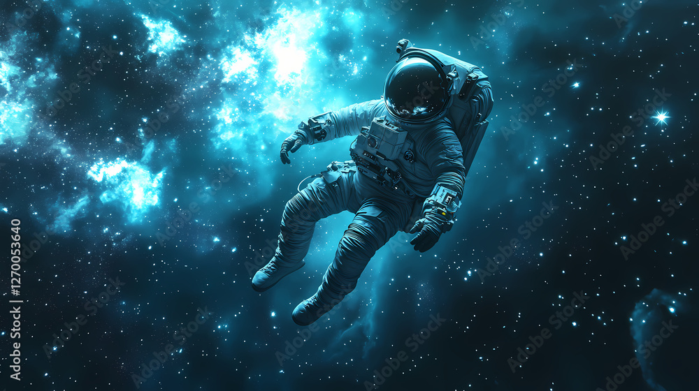 Wall mural artistic realistic style spaceman astronaut floating in the space galaxy universe aspect underwater 