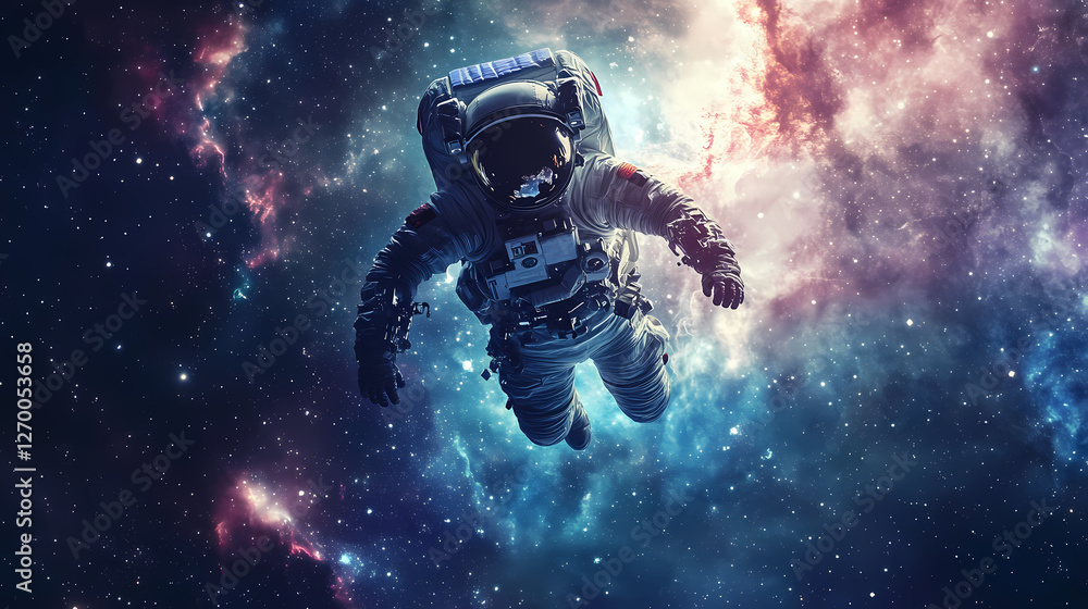 Wall mural artistic realistic style spaceman astronaut floating in the space galaxy universe aspect underwater 