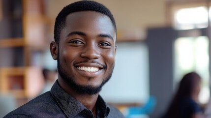 Obraz premium A cheerful businessperson in a casual office setting.