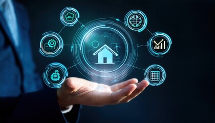 Hand holding digital icons for risk management and assessment on a dark background symboliz