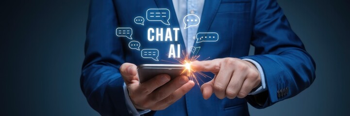 Person interacts with chat ai on smartphone with energy