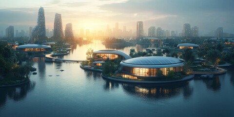 Naklejka premium Sustainable Urban Energy Hub with Smart Grids 