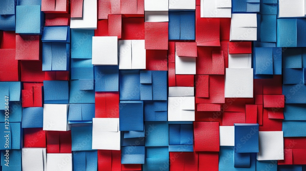 Aufkleber A captivating abstract composition made up of square sticky notes in red, white, and blue, arranged in a striking pattern reminiscent of a flag or emblem.