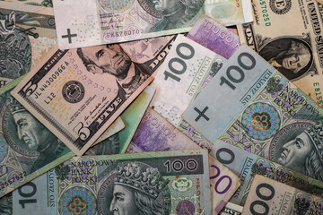Pieniądze gotówka płatności w różnych walutach
złotówki, korony, dolary usd, pln, sek