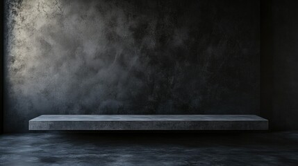 Modern cement bench in industrial space, minimalist design with a dark grey finish.