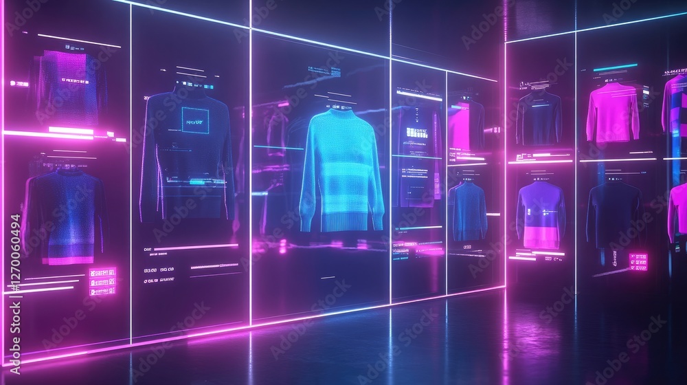 Poster high-tech ai shopping assistant analyzing user behavior to offer tailored product suggestions in a g