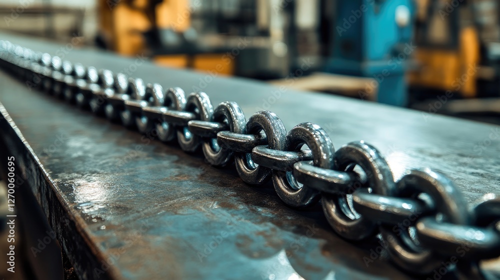 Aufkleber a close-up of heavy metal chains on a workbench in an industrial setting, focusing on the texture an