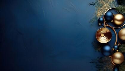 Luxurious Deep Blue and Gold Theme with Space for Text