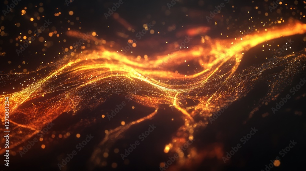 Poster abstract golden particle wave: a luminous and dynamic visual symphony