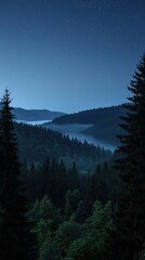 Obraz premium Misty Mountain Valley at Night