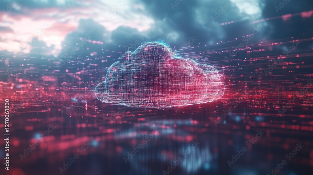 Poster modern internet technology with ai-powered global data sharing and futuristic cloud integration.