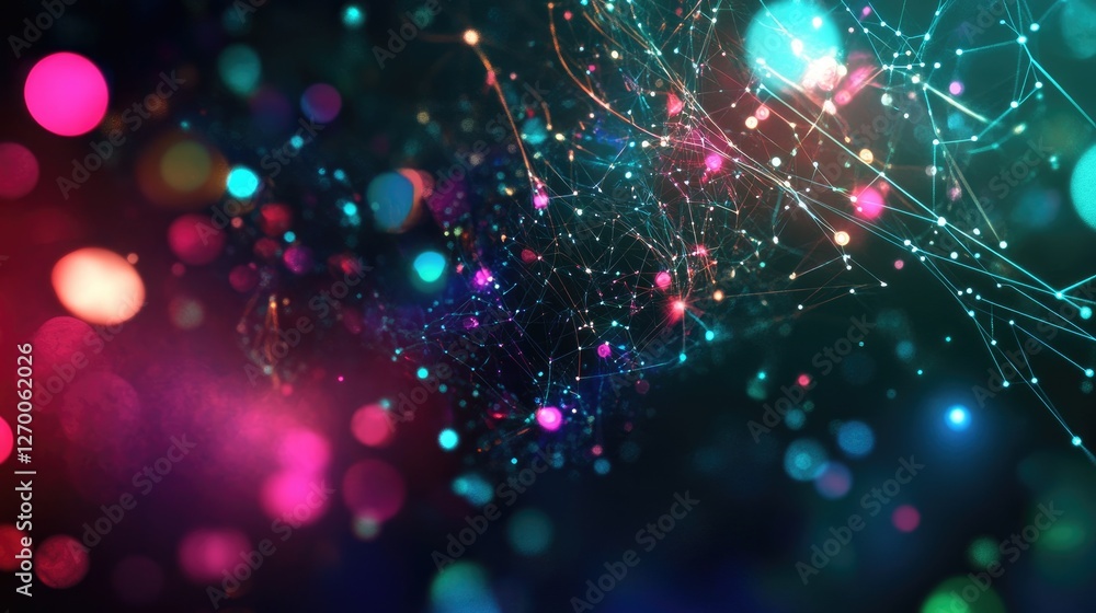 Poster neural network deep learning background with abstract futuristic ai-powered data flow.