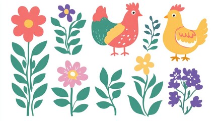 A collection of fussy cut templates featuring flowers and chicken designs, perfect for craft projects, laid out for an easy and creative crafting experience.