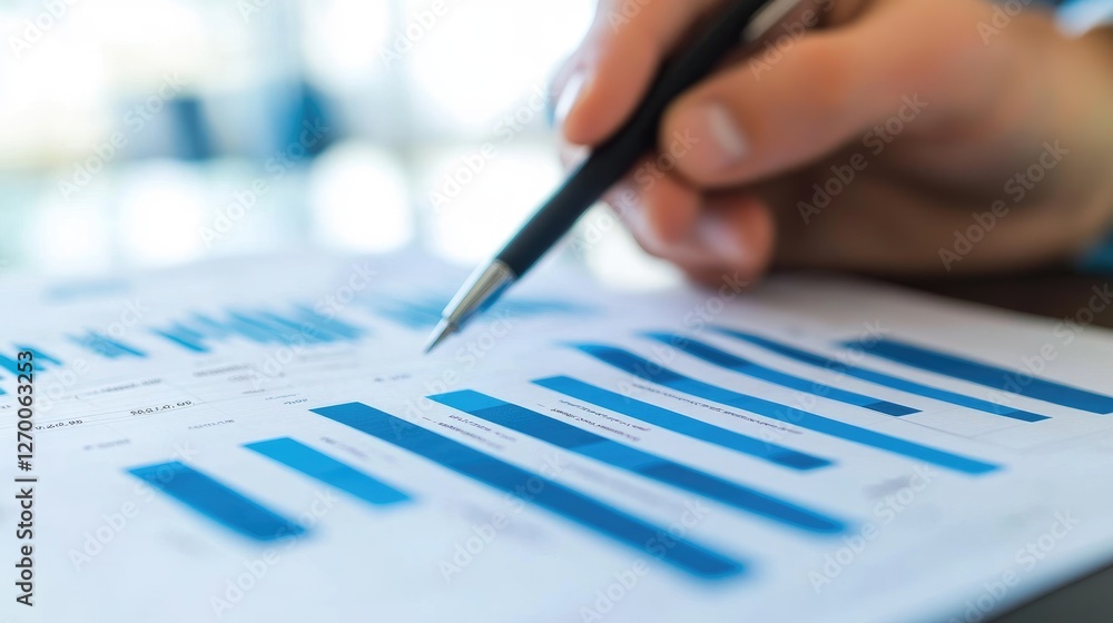 Poster a construction project manager reviewing a detailed budget report with financial charts, cost breakd