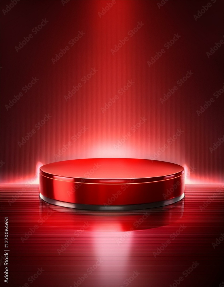 Poster futuristic red podium with light and reflection background. generated image