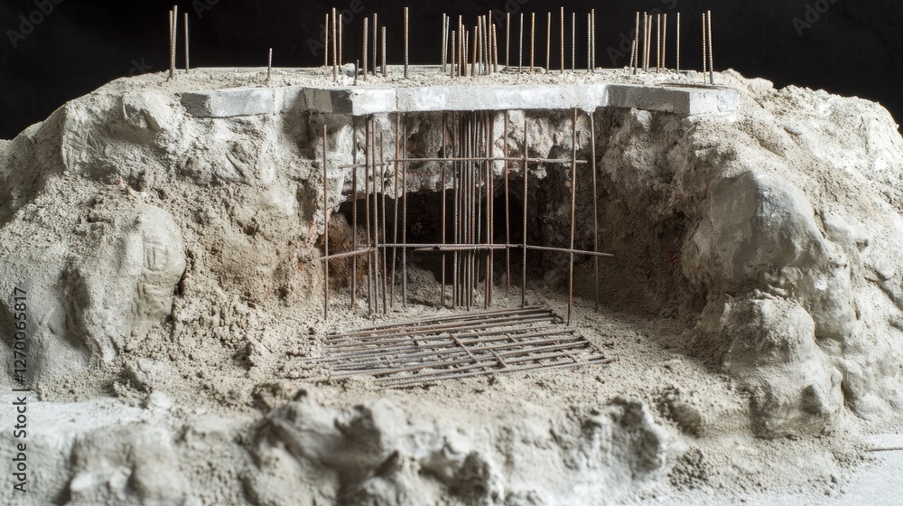 Poster A detailed view of a foundation pit, showing set rebar and formwork, symbolizing the preparation needed before concrete can be poured.