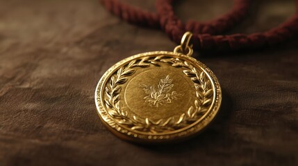 Gold Medallion, Fabric, Closeup, Award