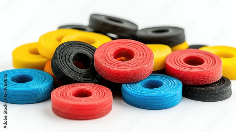 Poster a pile of colorful licorice wheels in different hues, ready to be enjoyed, offering a playful and sw