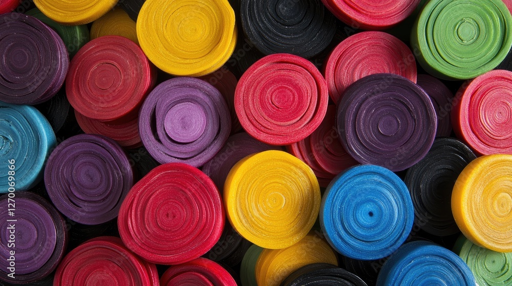 Poster a pile of colorful licorice wheels in different hues, ready to be enjoyed, offering a playful and sw