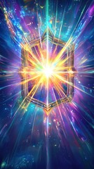 Obraz premium Cosmic Shield, A radiant emblem of energy and protection in vivid space