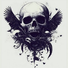 Fototapeta premium Ornate skull graphic, dark design, artistic illustration