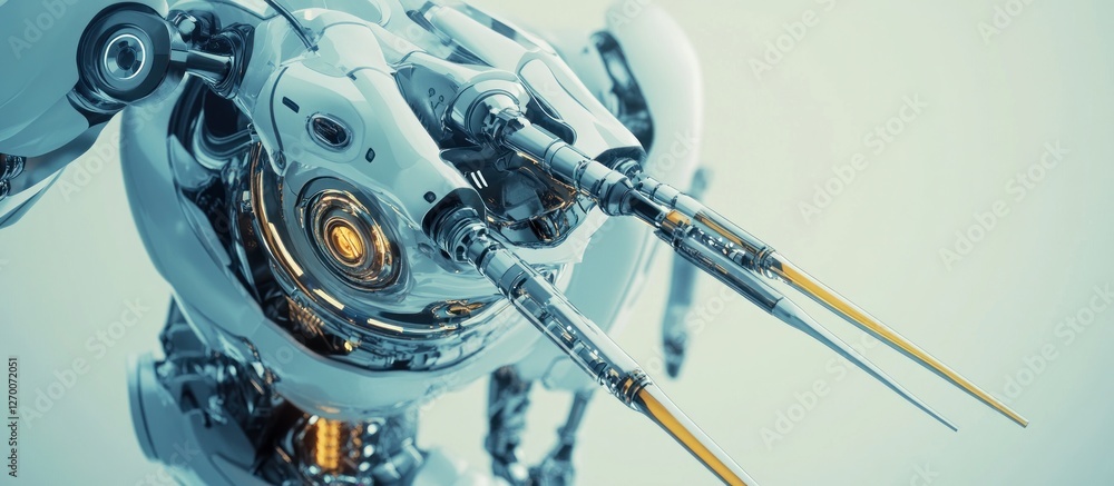 Poster futuristic robotic arm with advanced technology in a sci-fi setting