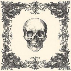 Fototapeta premium Ornate Skull Illustration; Decorative Frame