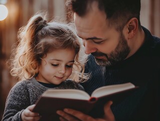 Generative AI, Heartwarming father-daughter bedtime reading on a winter evening